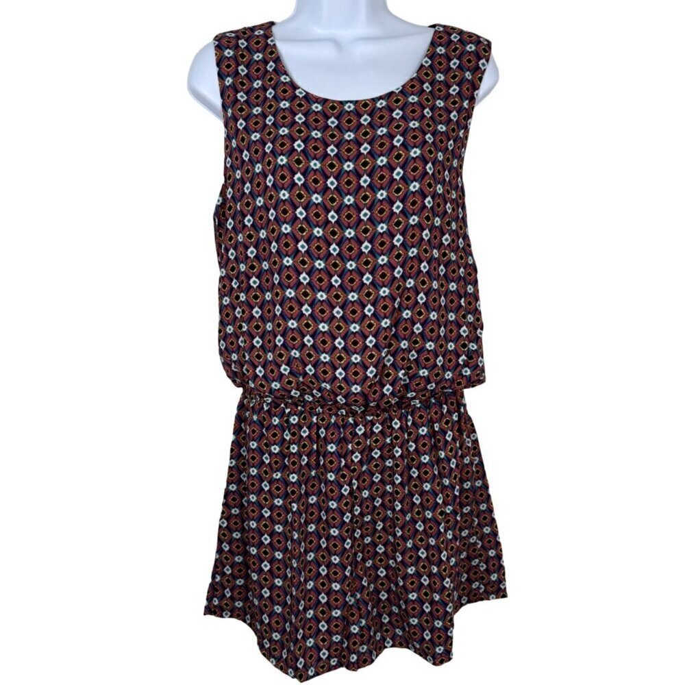 Three Eighty Two NEW Multicolor Geometric Romper Shorts Tank Sheer Lined Lrg